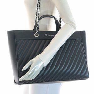 Michael Kors Rose Large EW Vegan Leather Shoulder Tote Bag Black/Silver